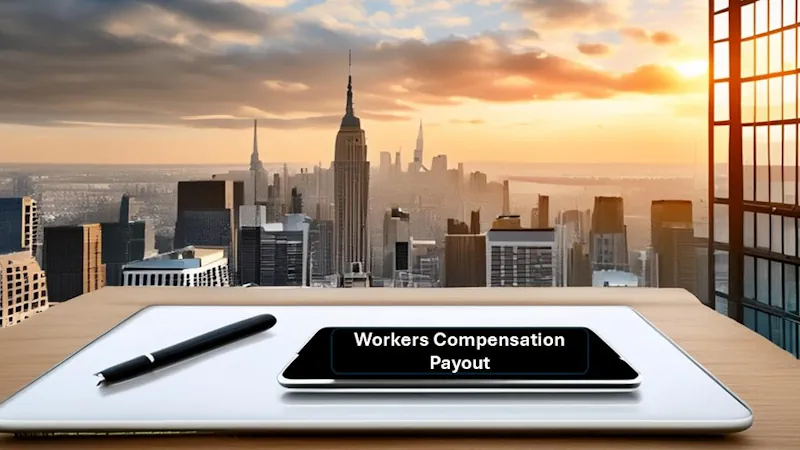 A tablet computer showing the words: workers compensation payout